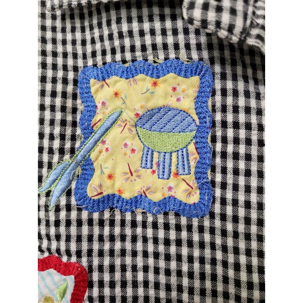 Vtg Bobbie Brooks Womens Black Gingham Short Sleeve Button-Up Shirt M Patchwork - Picture 12 of 12